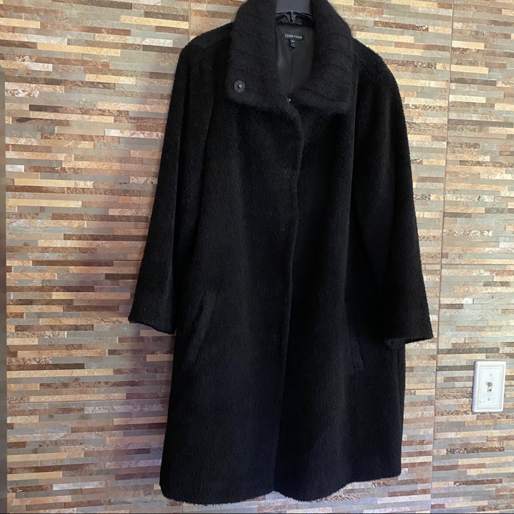 Eileen FisherAlpaca/Wool Black Coat Large Soft.